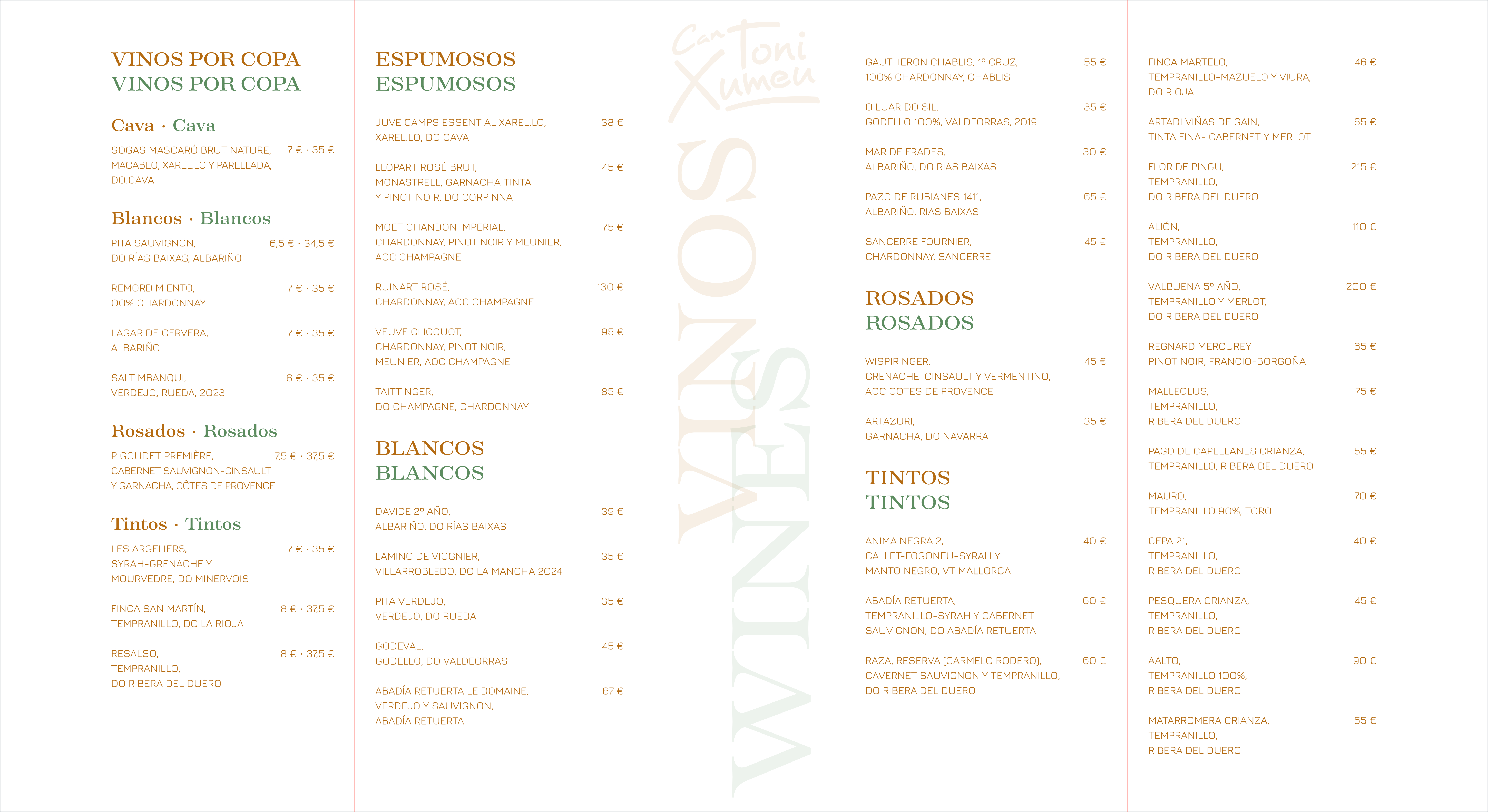 Carta vinos